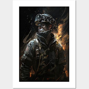 Firefighter Portrait Fantasy Painting Dark Character Wild Spirit Epic Posters and Art